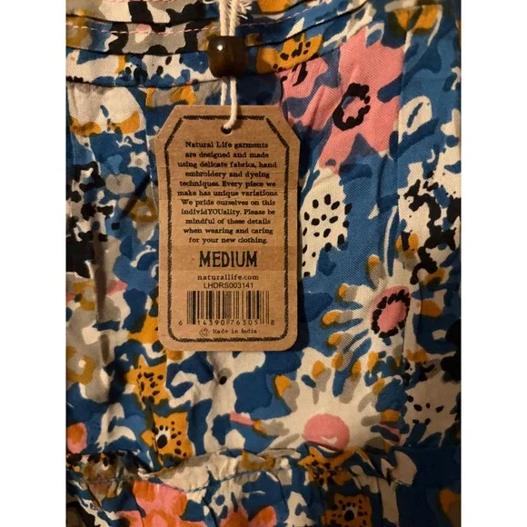Natural Life Women Blue Floral Tiered Boho Sun Dress Medium NWT - Picture 4 of 5